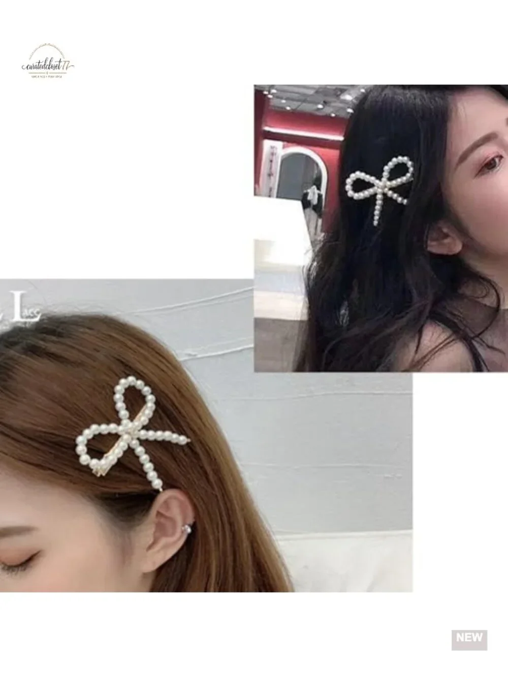 10 Pcs Pearl Bow Hair Clips, Faux Pearl Hair Barrettes, Non-Slip Duckbill